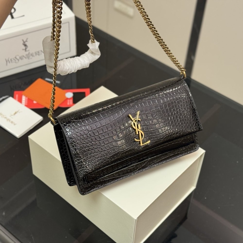 Sa1nt Lau*nt Sunset Embossed Clutch Black 22Cm