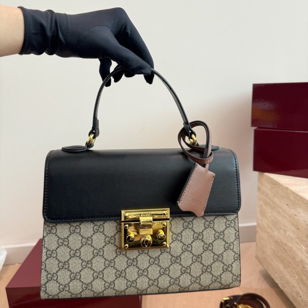 Gvc*1 Padlock GG Svp*me Top Handle Bag Black And Beige 28Cm 453188 KLQJG 9785