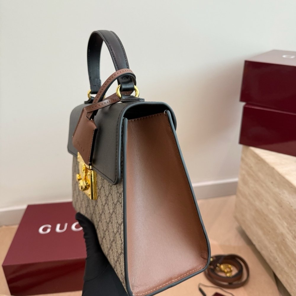 Gvc*1 Padlock GG Svp*me Top Handle Bag Black And Beige 28Cm 453188 KLQJG 9785