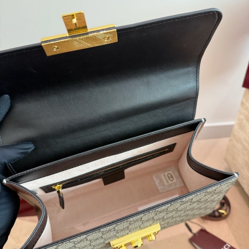 Gvc*1 Padlock GG Svp*me Top Handle Bag Black And Beige 28Cm 453188 KLQJG 9785