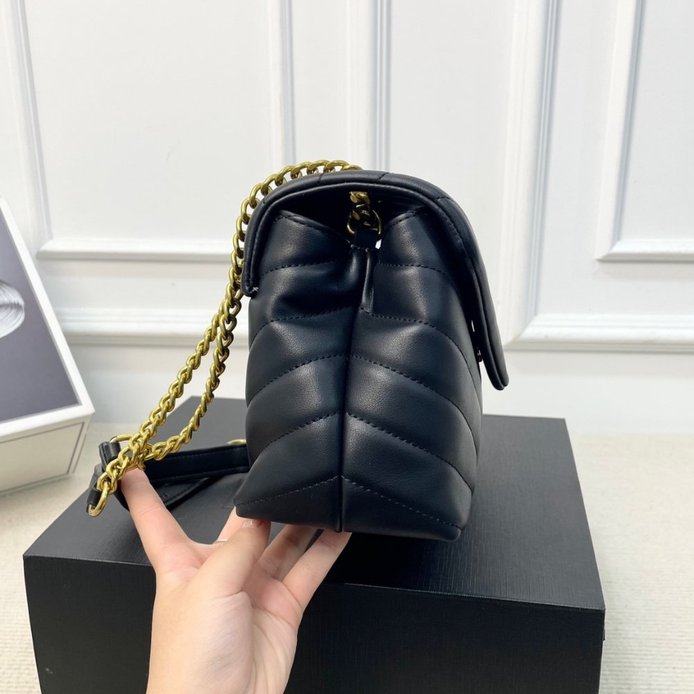 Sa1nt Lau*nt Loulou Medium Chain Bag In Matelassé Y Leather Black Gold 26Cm
