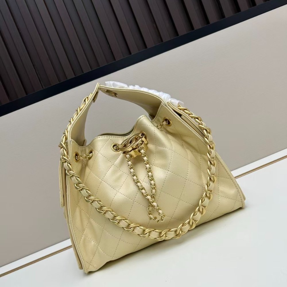 [S*per Vip 1:1] Ch**el 25 Small Handbag Grained And Gold Tone Metal Light Yellow 26Cm AS5293 B20304 NAGEQ