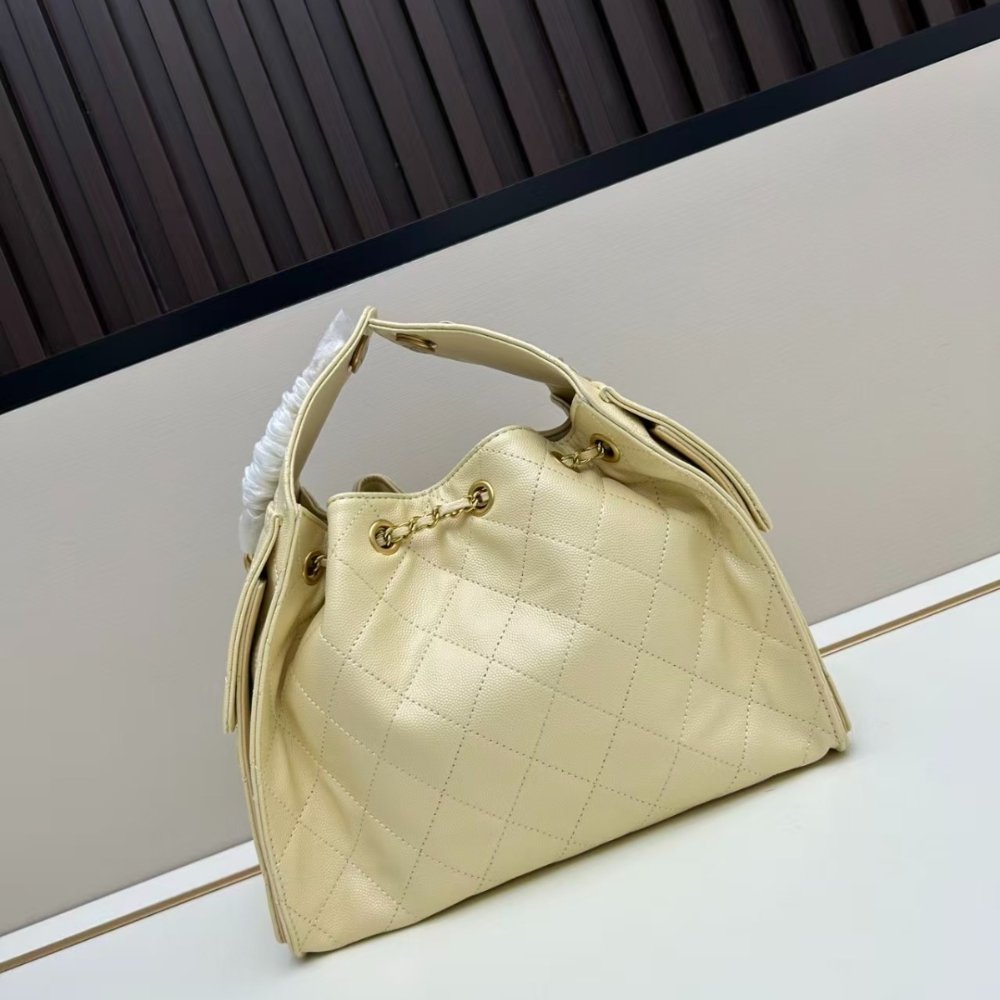 [S*per Vip 1:1] Ch**el 25 Small Handbag Grained And Gold Tone Metal Light Yellow 26Cm AS5293 B20304 NAGEQ