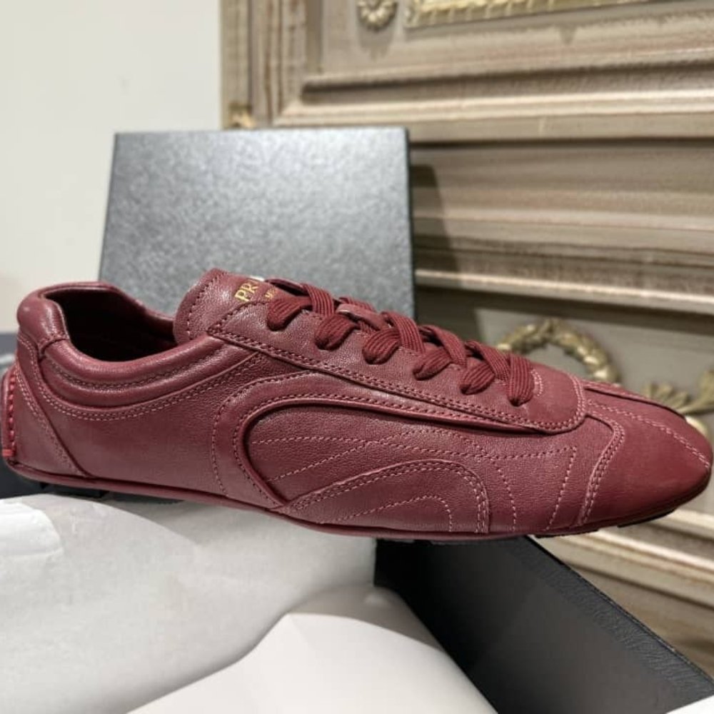 [S*per Vip 1:1] Pra*a Montecarlo Re Edition 2005 Antiqued Nappa Leather Sneakers Burgundy 4E1165 EFX F0007 F G000