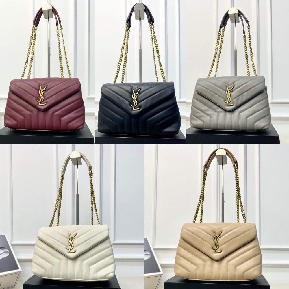 Sa1nt Lau*nt Loulou Medium Chain Bag In Matelassé Y Leather Black Gold 26Cm