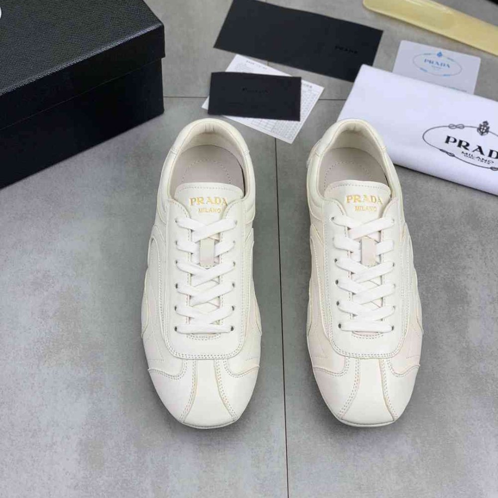 Pra*a Montecarlo Re Edition 2005 Antiqued Nappa Leather Sneakers Chalk White 4E1165 EFX F0K74 F G000