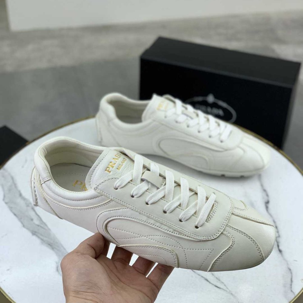 Pra*a Montecarlo Re Edition 2005 Antiqued Nappa Leather Sneakers Chalk White 4E1165 EFX F0K74 F G000