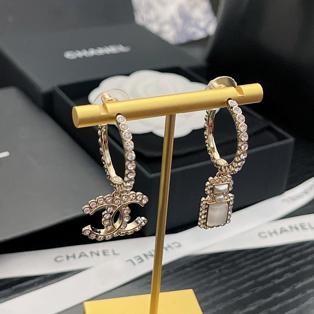 Ch**el Cc And Perfume Bottle Hoop Earrings