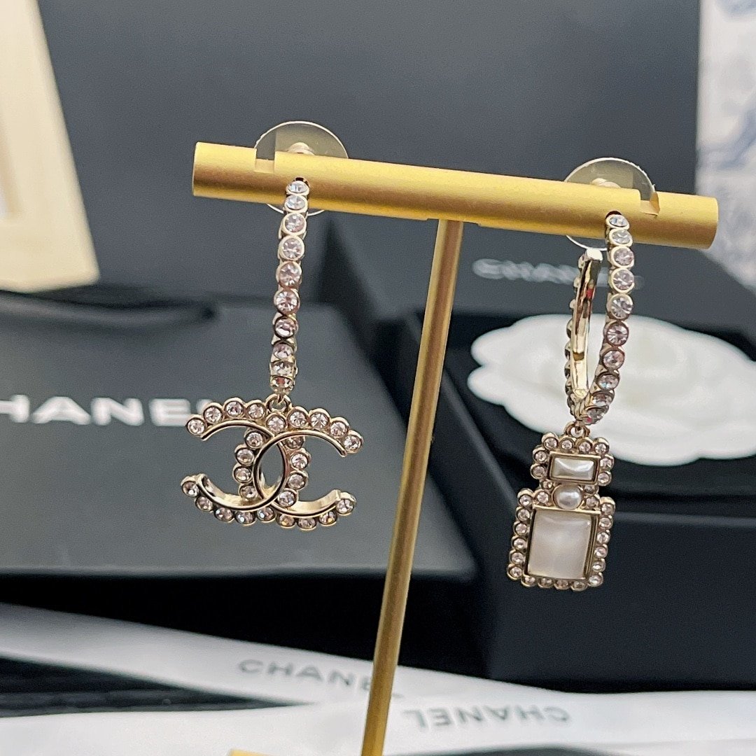 Ch**el Cc And Perfume Bottle Hoop Earrings