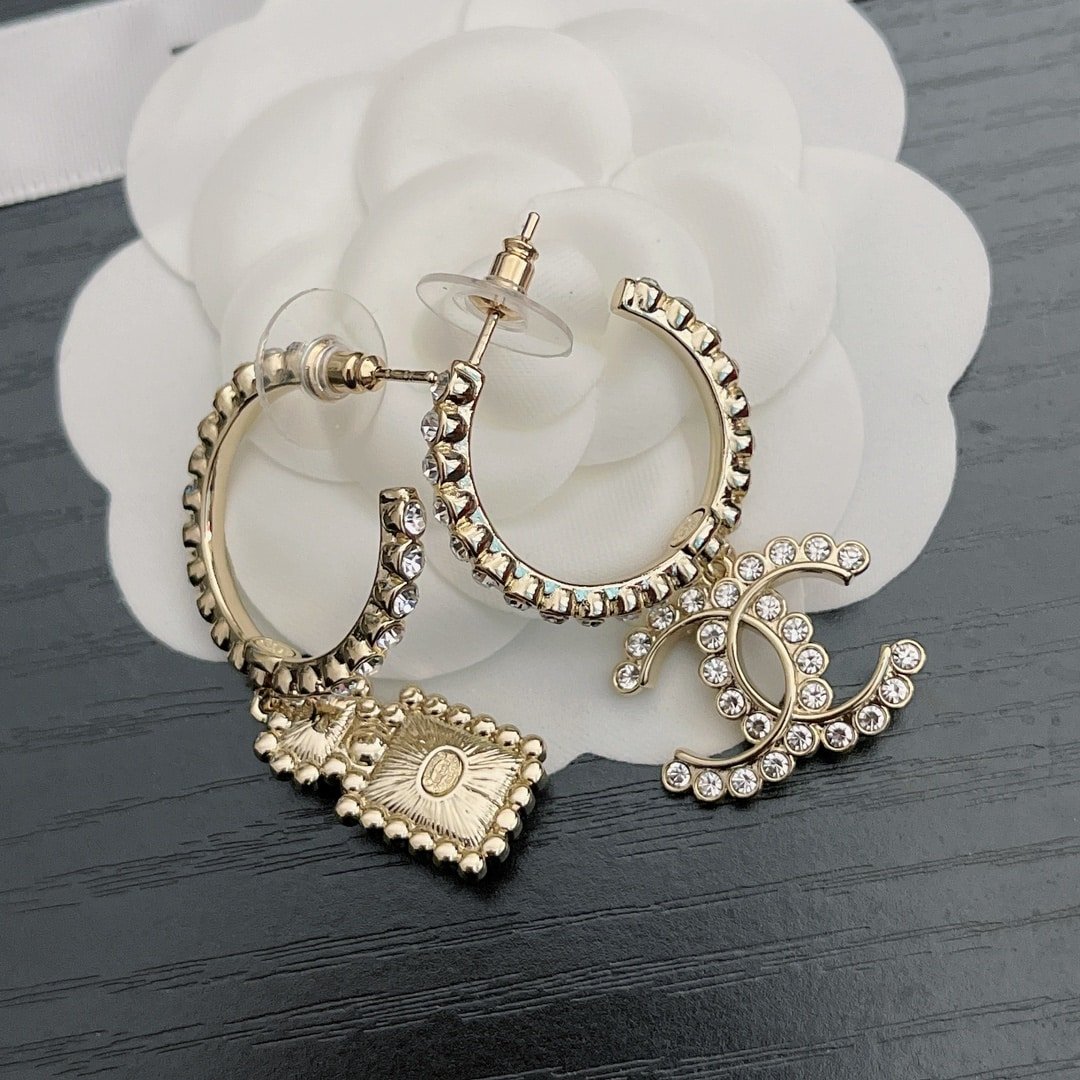 Ch**el Cc And Perfume Bottle Hoop Earrings