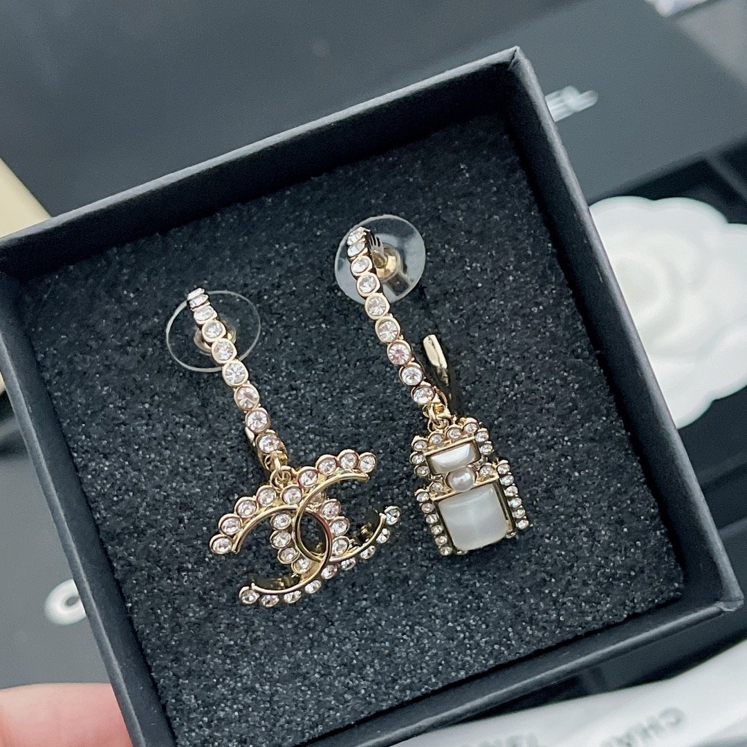 Ch**el Cc And Perfume Bottle Hoop Earrings