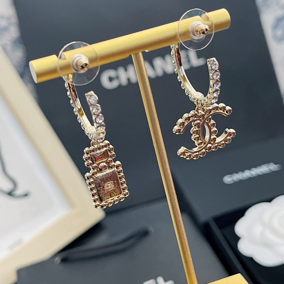Ch**el Cc And Perfume Bottle Hoop Earrings