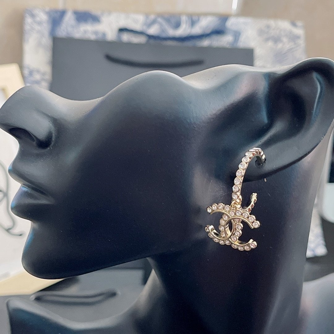 Ch**el Cc And Perfume Bottle Hoop Earrings