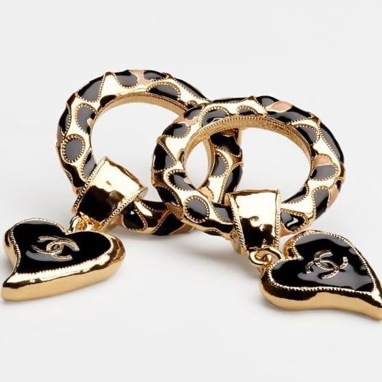 Ch**el Classic Love Double C Logo Leopard Round Earrings