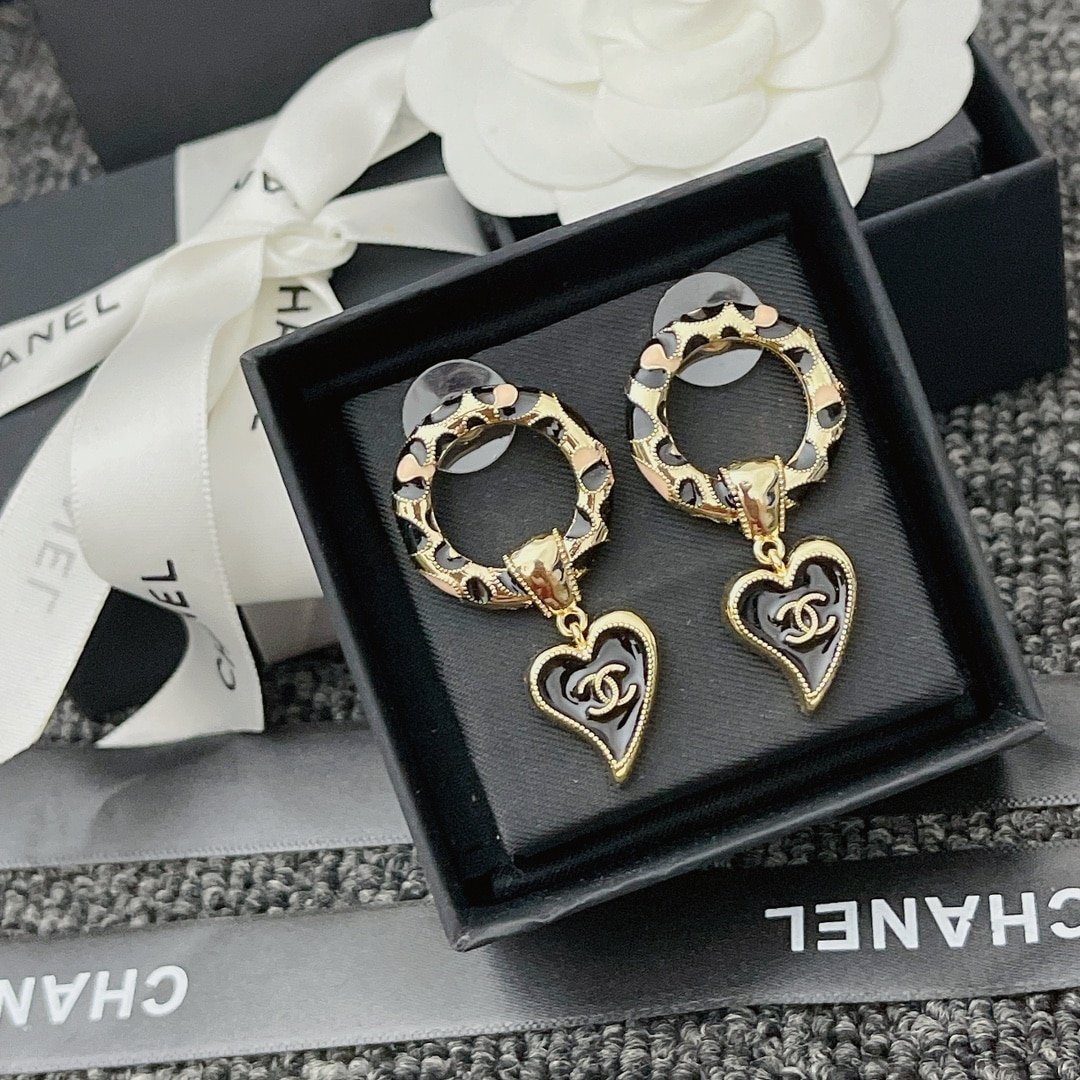 Ch**el Classic Love Double C Logo Leopard Round Earrings