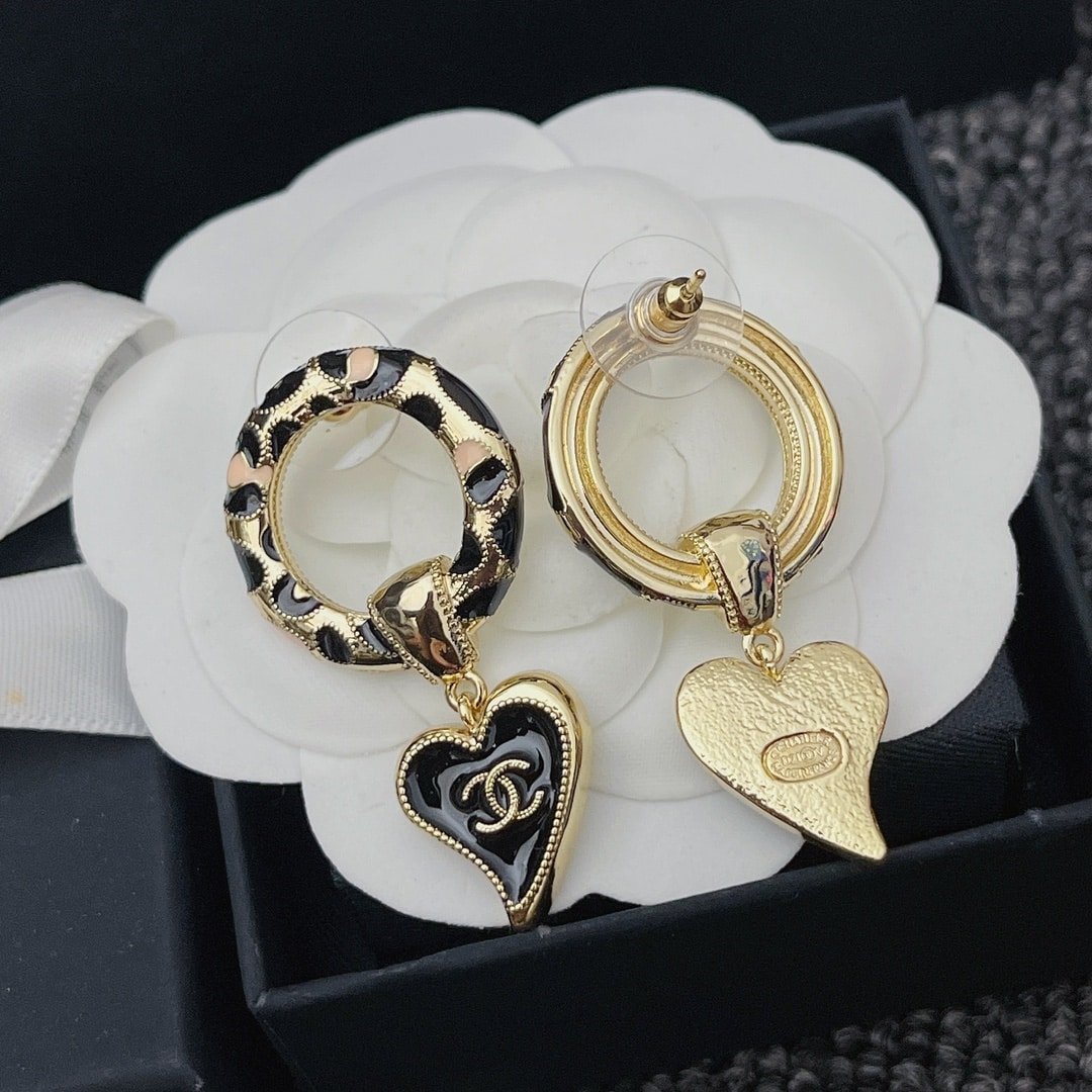 Ch**el Classic Love Double C Logo Leopard Round Earrings