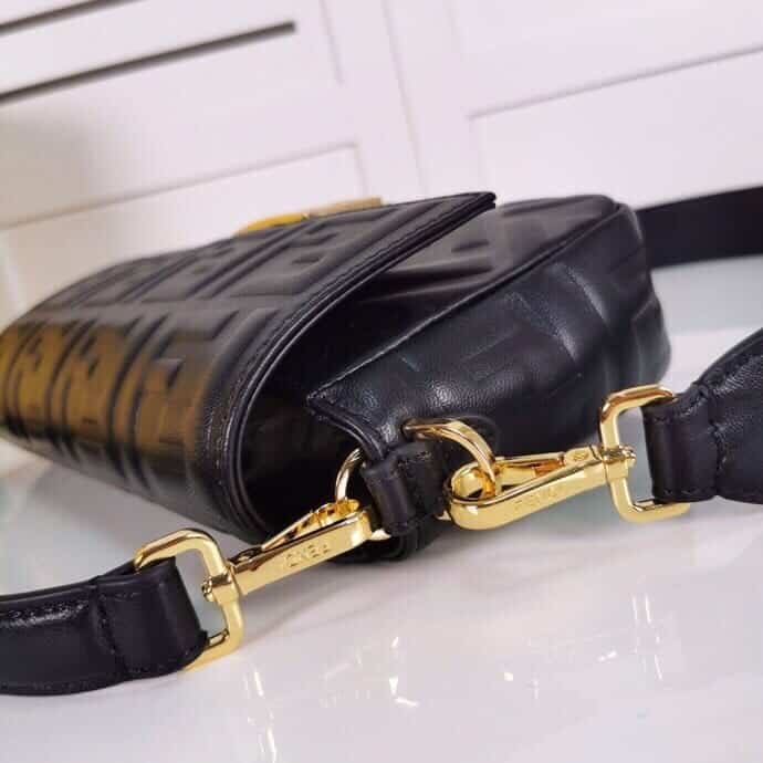 F**di Baguette Leather Black Nappa Bag 27Cm