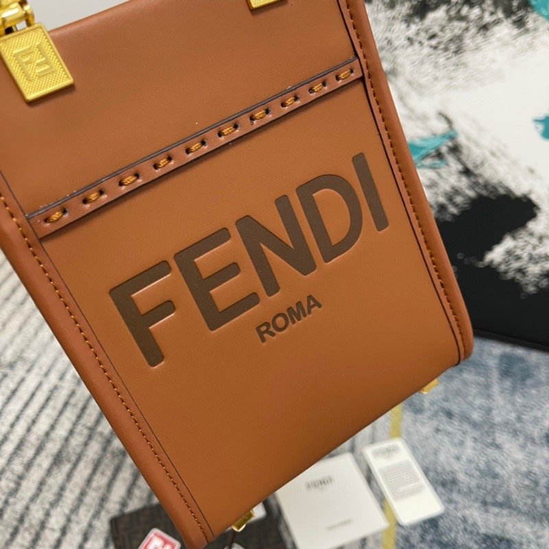 F**di Mini Sunshine Shopper Leather Bag Brown 18Cm 8Bs051