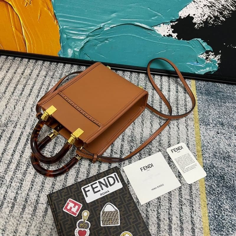 F**di Mini Sunshine Shopper Leather Bag Brown 18Cm 8Bs051