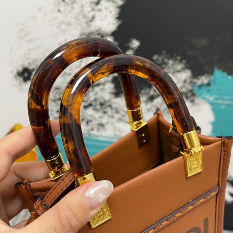 F**di Mini Sunshine Shopper Leather Bag Brown 18Cm 8Bs051
