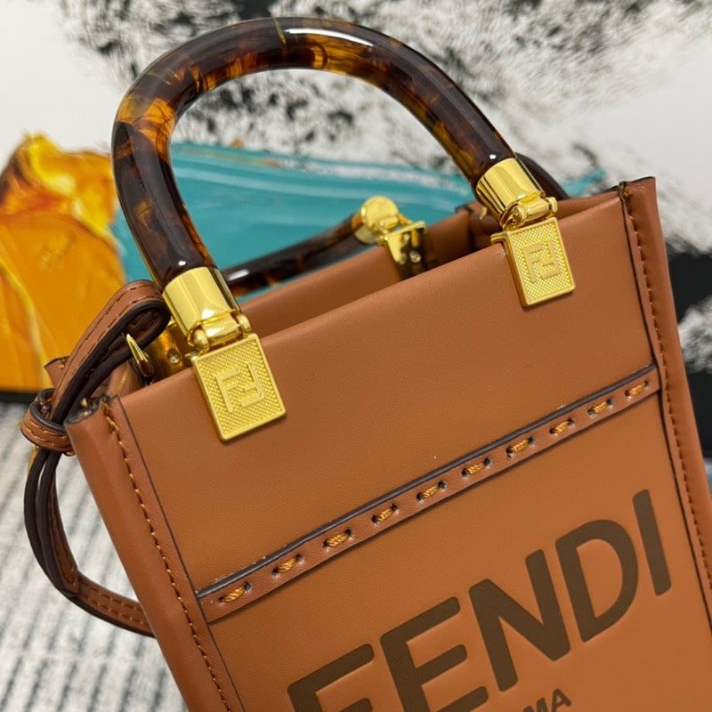 F**di Mini Sunshine Shopper Leather Bag Brown 18Cm 8Bs051