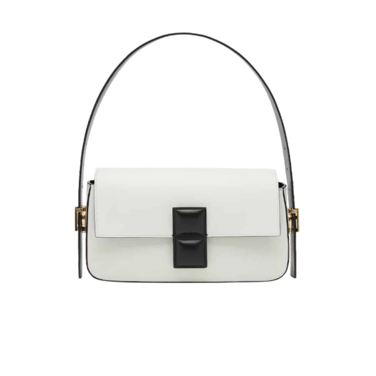F**di Baguette White And Black Color Block Leather Bag 26Cm 8Br821Apkof1Nz3