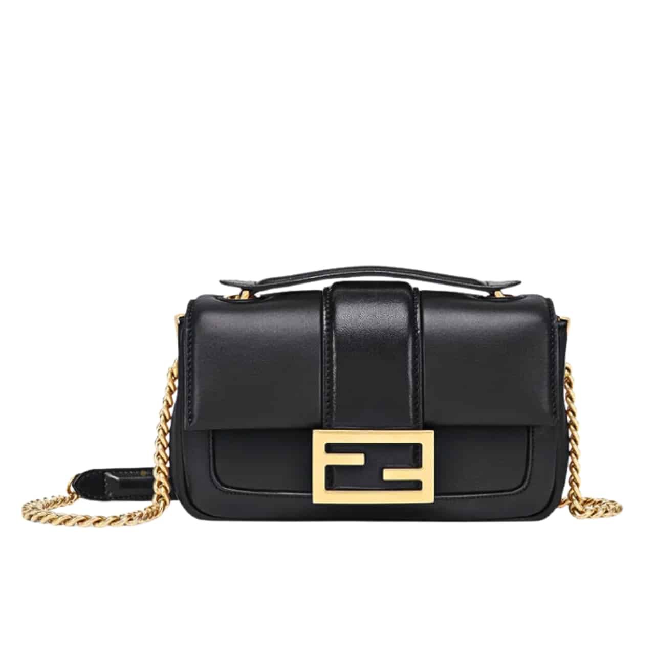 F**di Women Mini Baguette Chain Shoulder Bag Black 19Cm