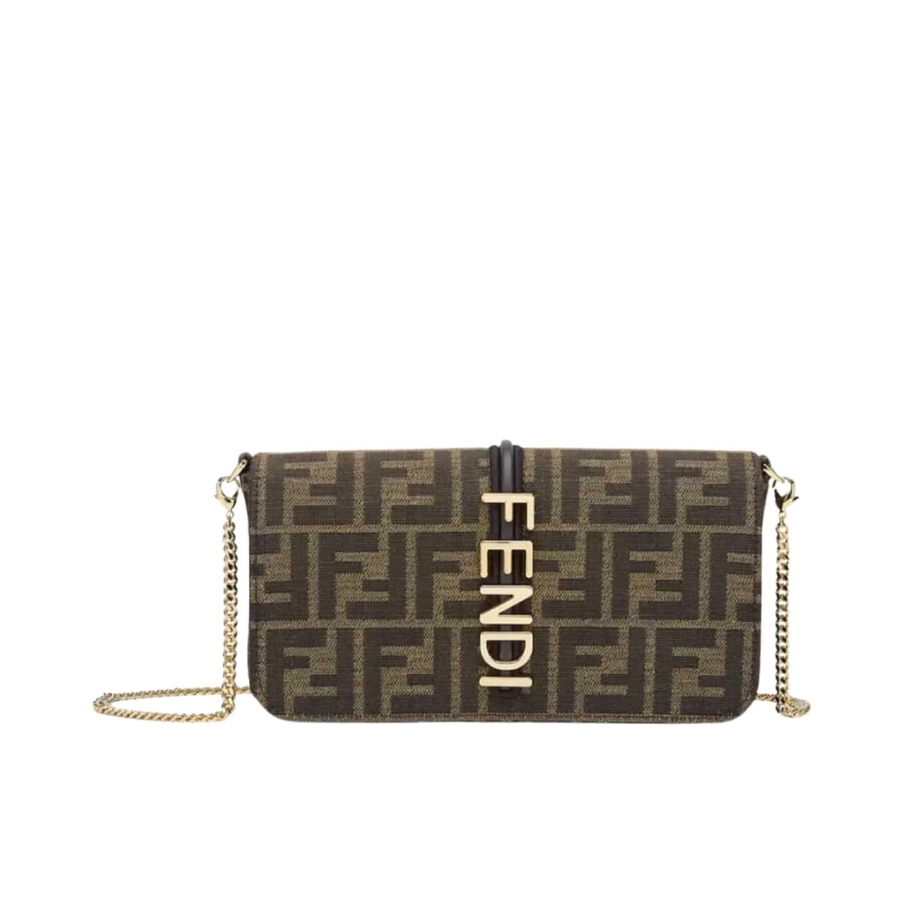 F**di F**digraphy Ff Fabric Wallet On Chain Brown 21Cm 8Bs076 Ad23