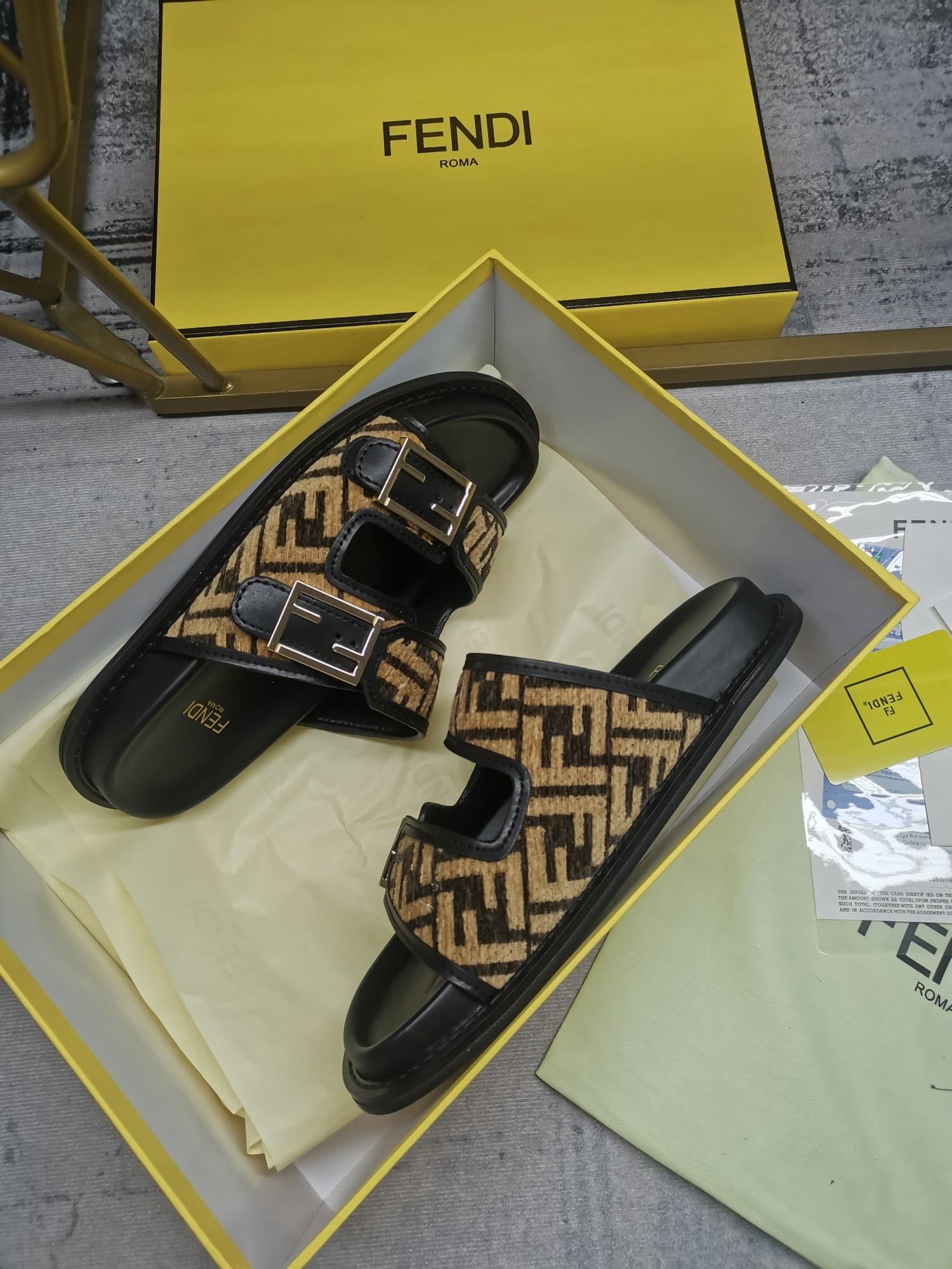 F**di Feel Ff Fabric Slides Black