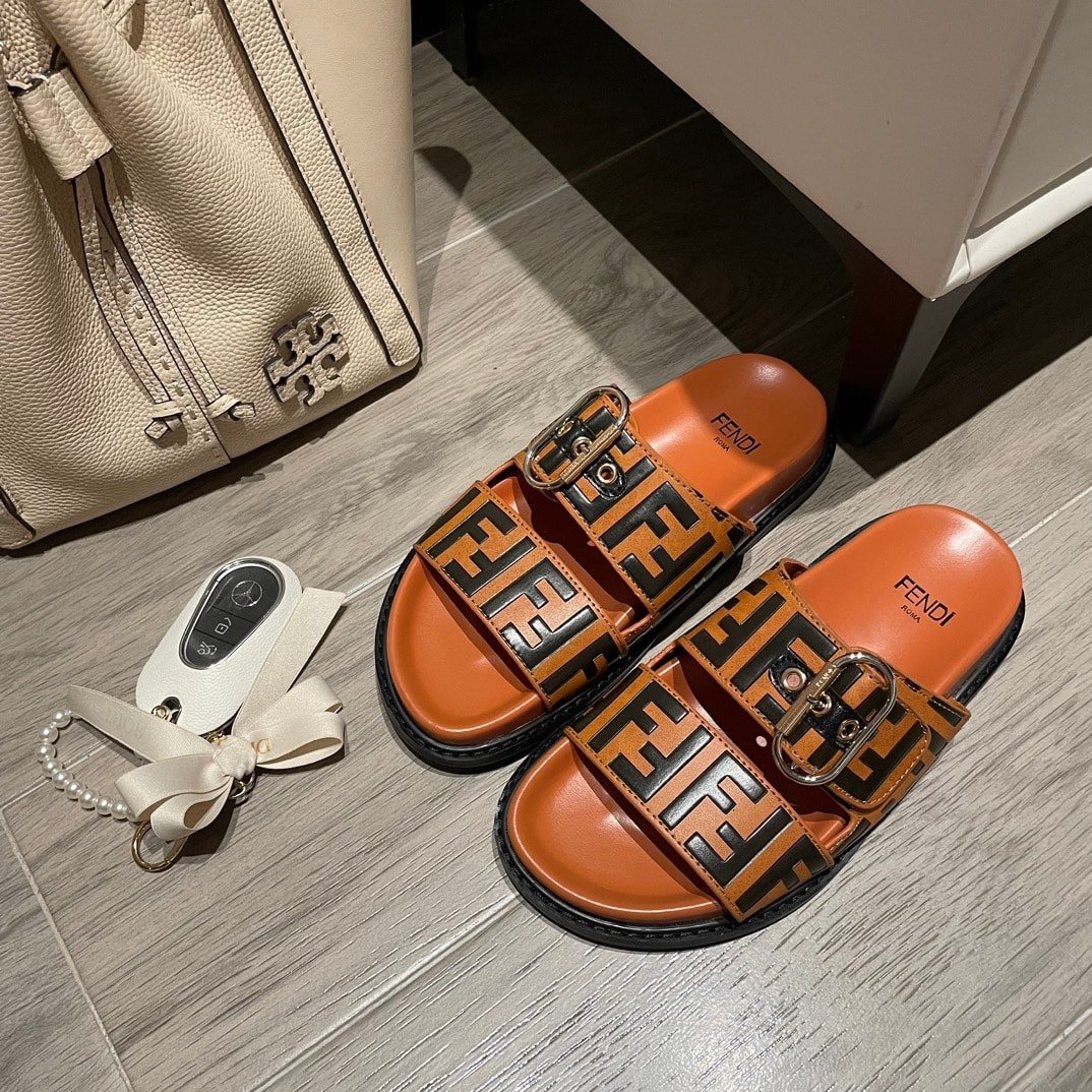 F**di Ff Double Band Slide Light Brown
