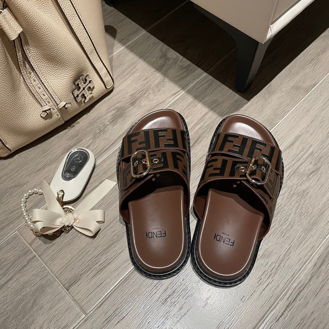 F**di Ff Double Band Slide Brown