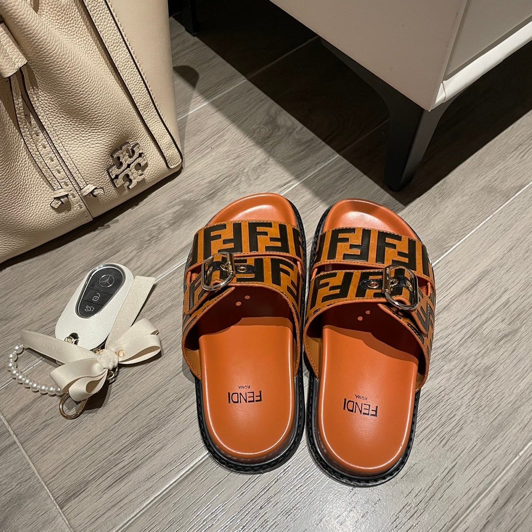 F**di Ff Double Band Slide Light Brown