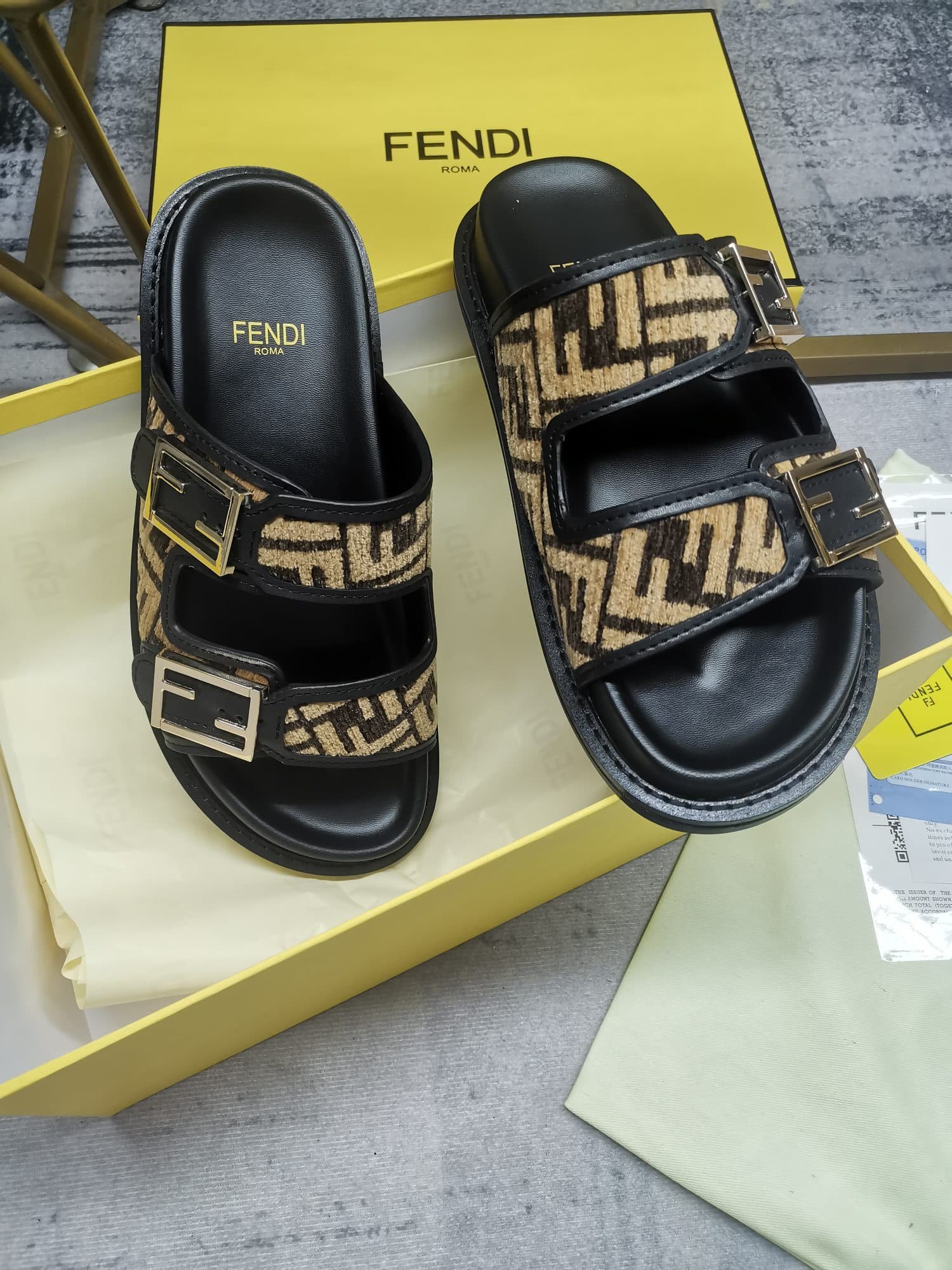 F**di Feel Ff Fabric Slides Black