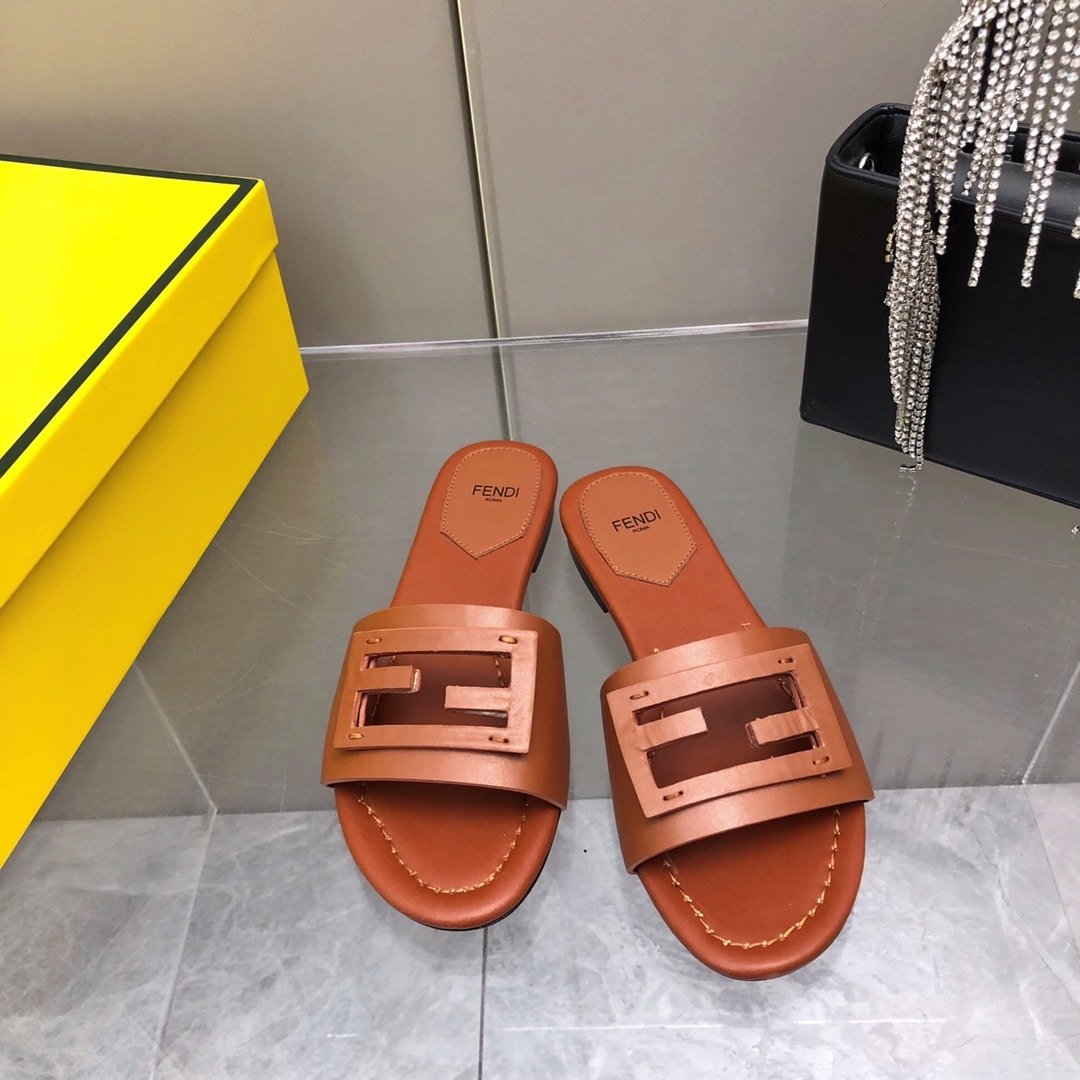 F**di Baguette Brown Leather Slides 8R8136Ae7Tf1C4R