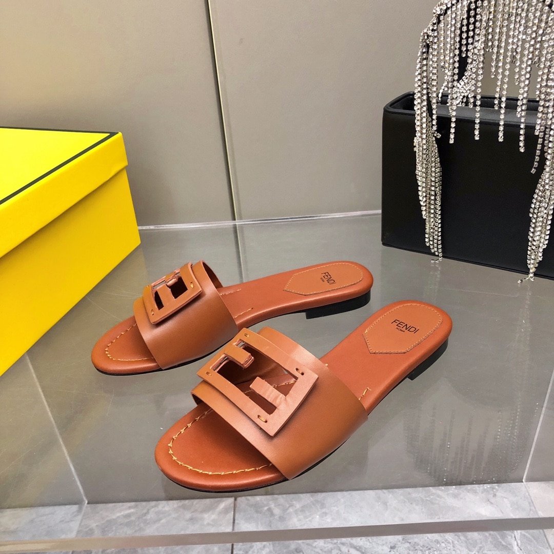 F**di Baguette Brown Leather Slides 8R8136Ae7Tf1C4R