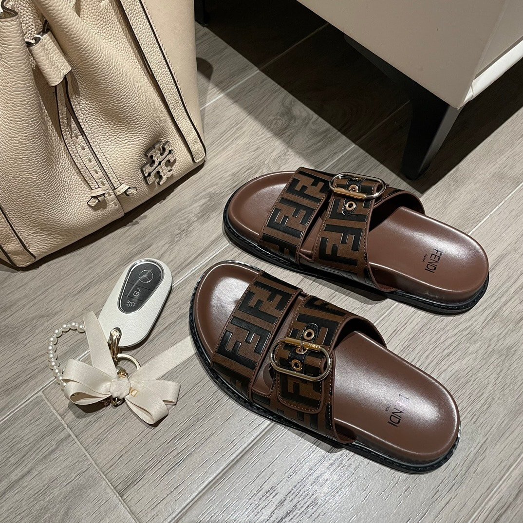 F**di Ff Double Band Slide Brown