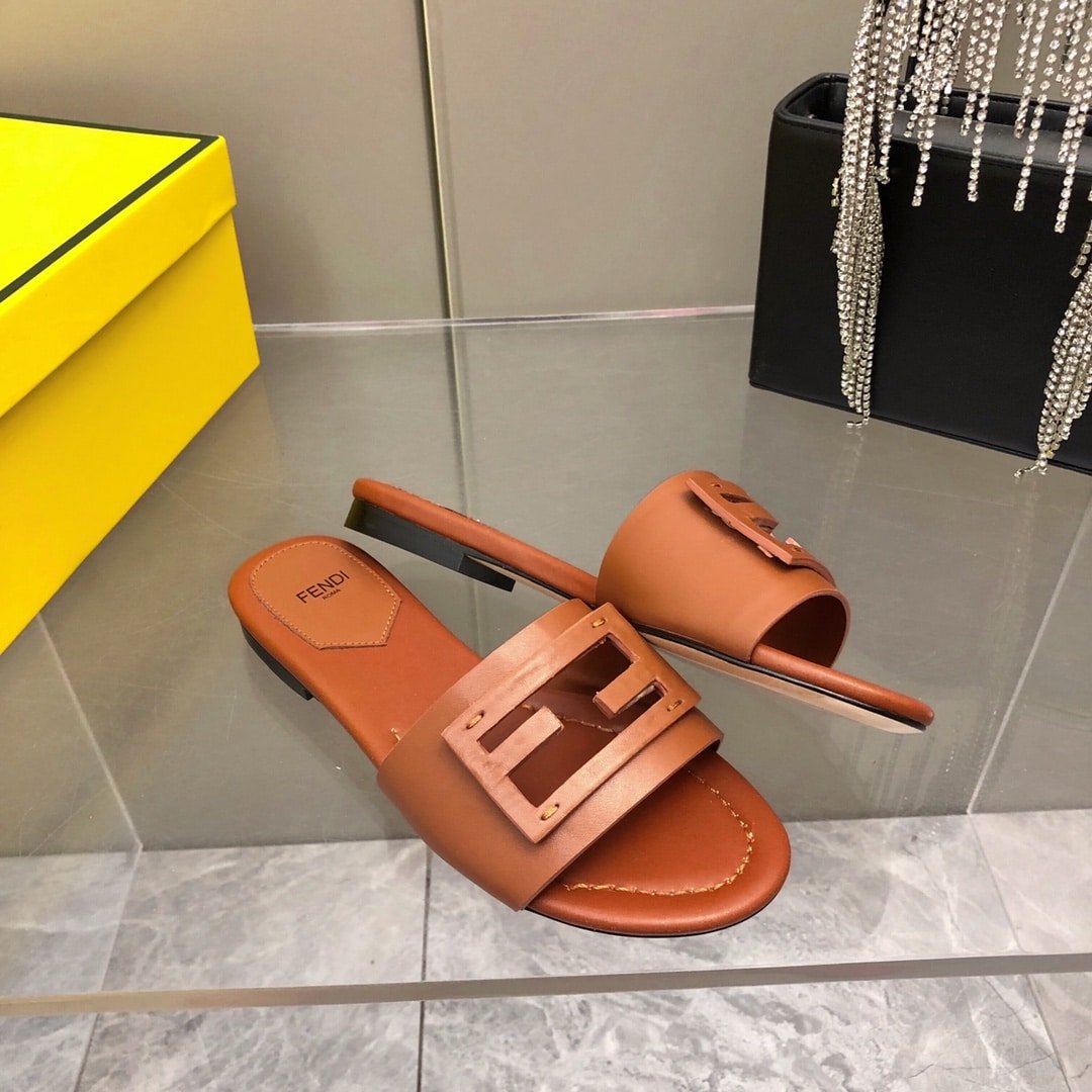 F**di Baguette Brown Leather Slides 8R8136Ae7Tf1C4R