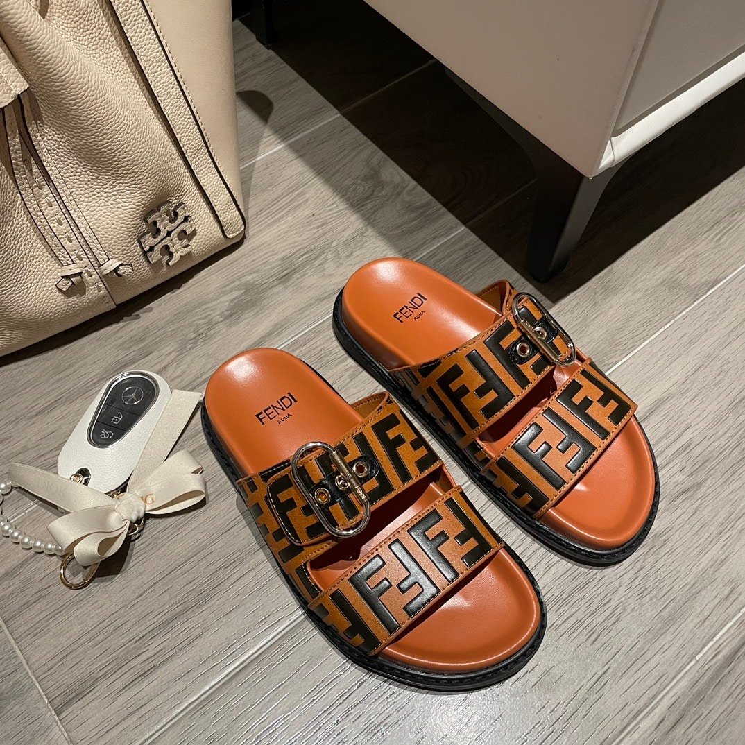 F**di Ff Double Band Slide Light Brown