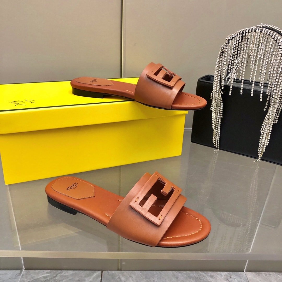 F**di Baguette Brown Leather Slides 8R8136Ae7Tf1C4R