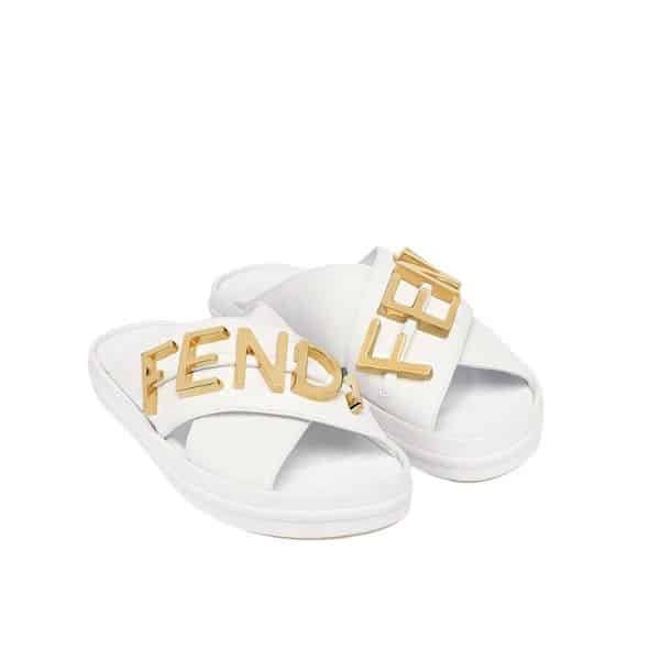 F**di F**digraphy Leather Slides White