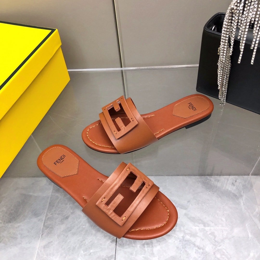 F**di Baguette Brown Leather Slides 8R8136Ae7Tf1C4R