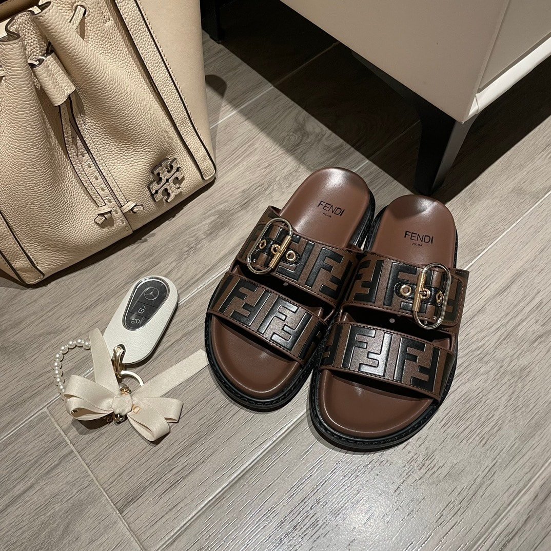 F**di Ff Double Band Slide Brown
