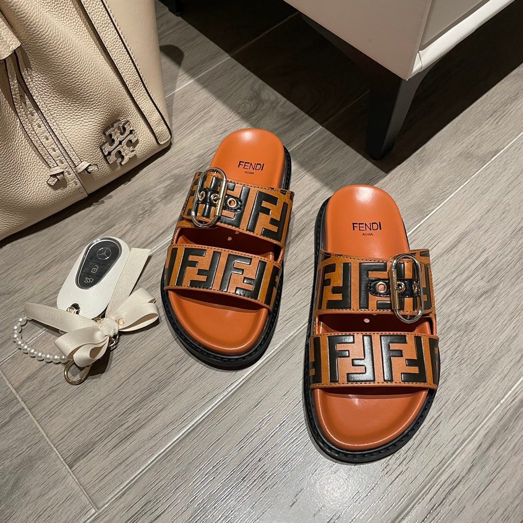 F**di Ff Double Band Slide Light Brown