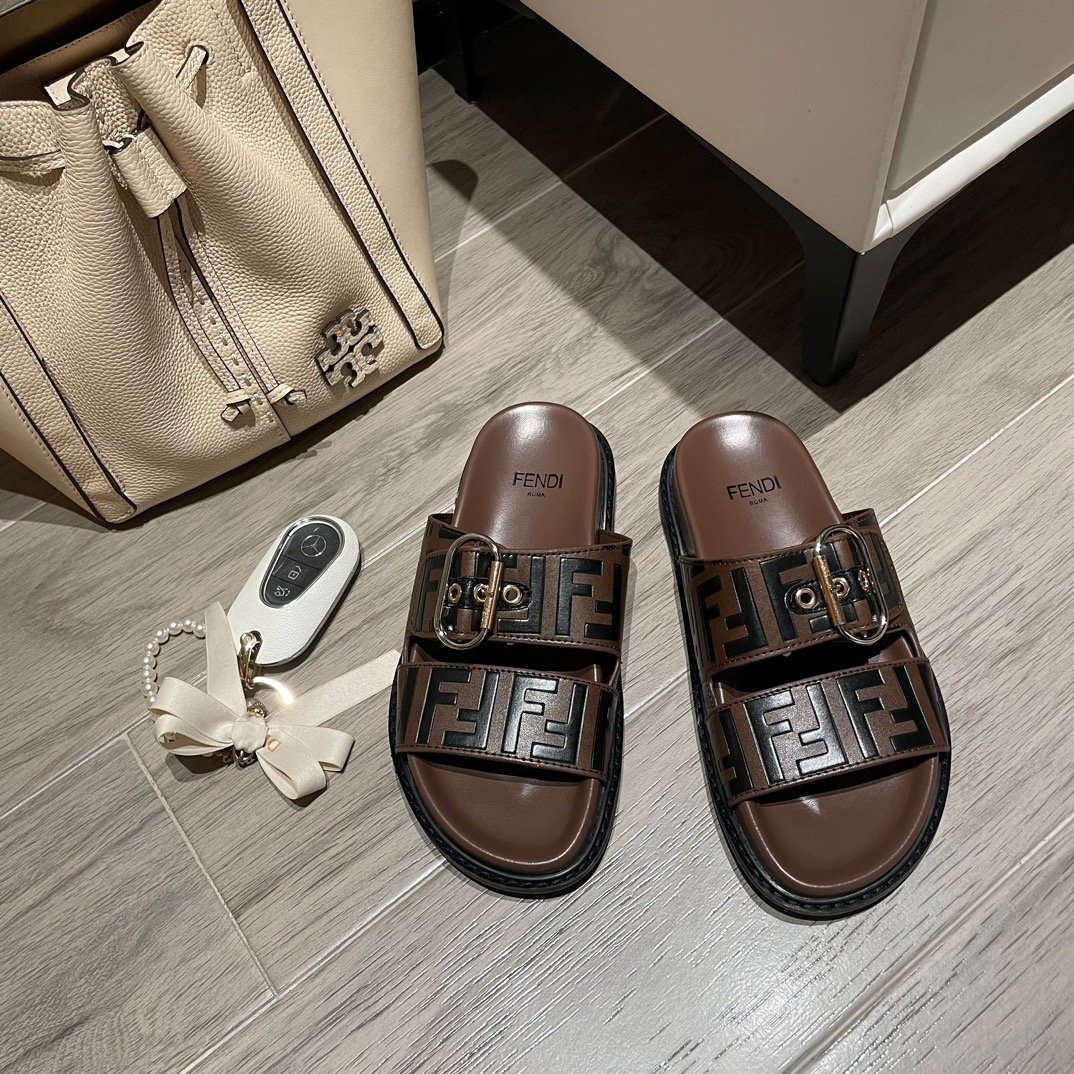 F**di Ff Double Band Slide Brown