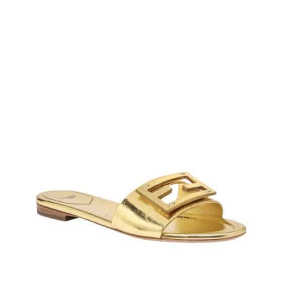 F**di Baguette Gold Nappa Leather Slides 8R8136Ai16F0Xv6
