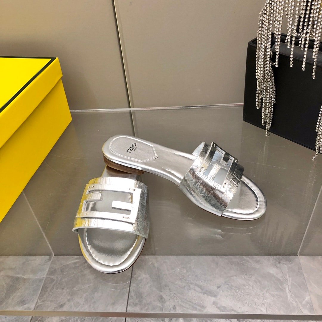 F**di Baguette Silver Nappa Leather Slides 8R8136Ai16F0Ge7