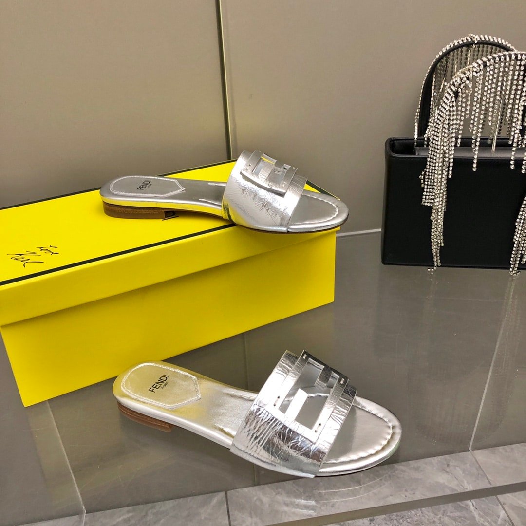 F**di Baguette Silver Nappa Leather Slides 8R8136Ai16F0Ge7