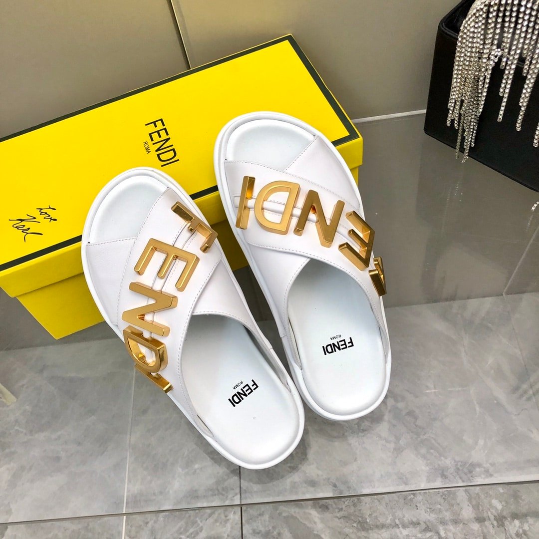 F**di F**digraphy Leather Slides White
