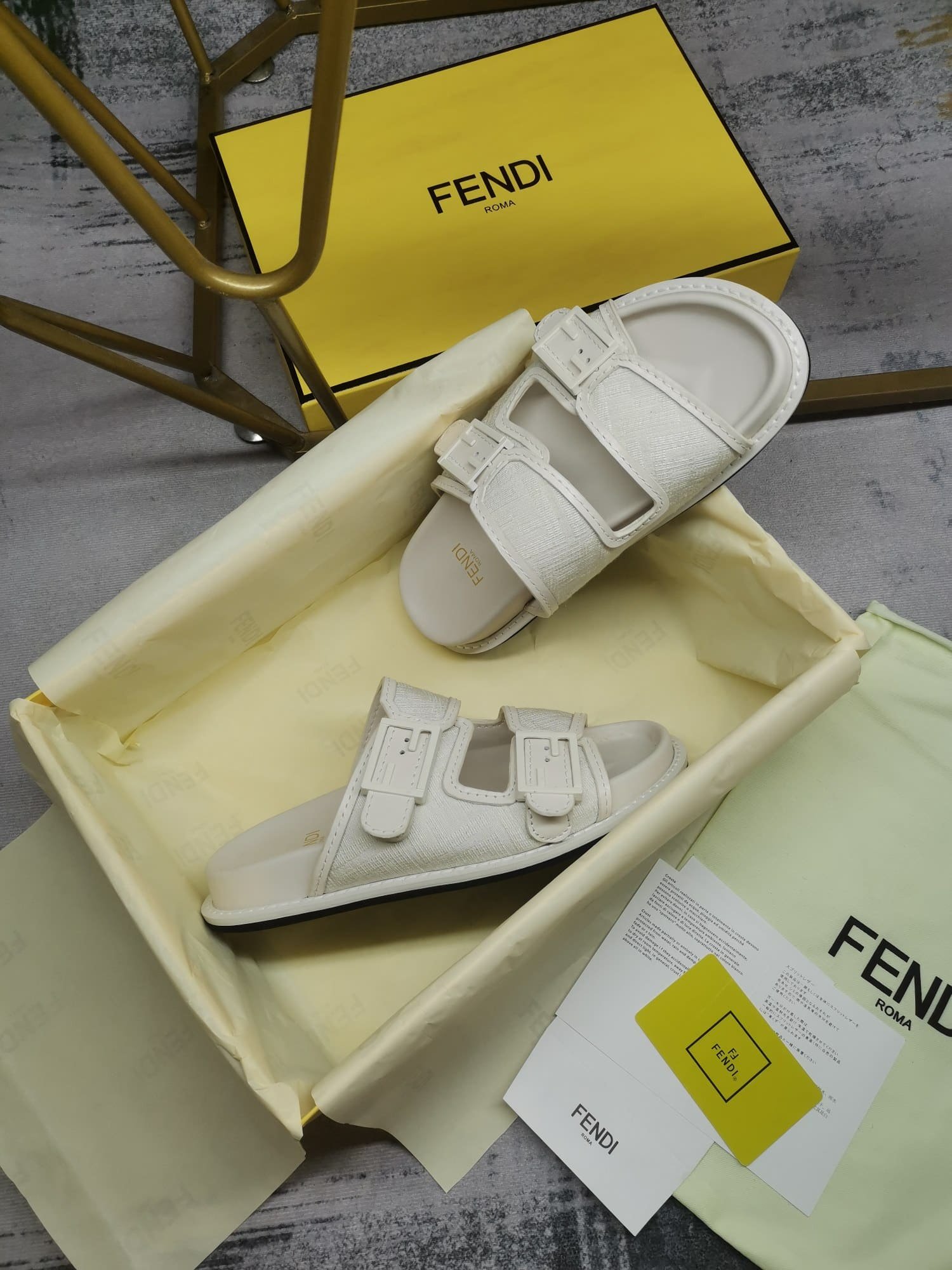 F**di Feel Slides Unisex Ff Motif Fabric White