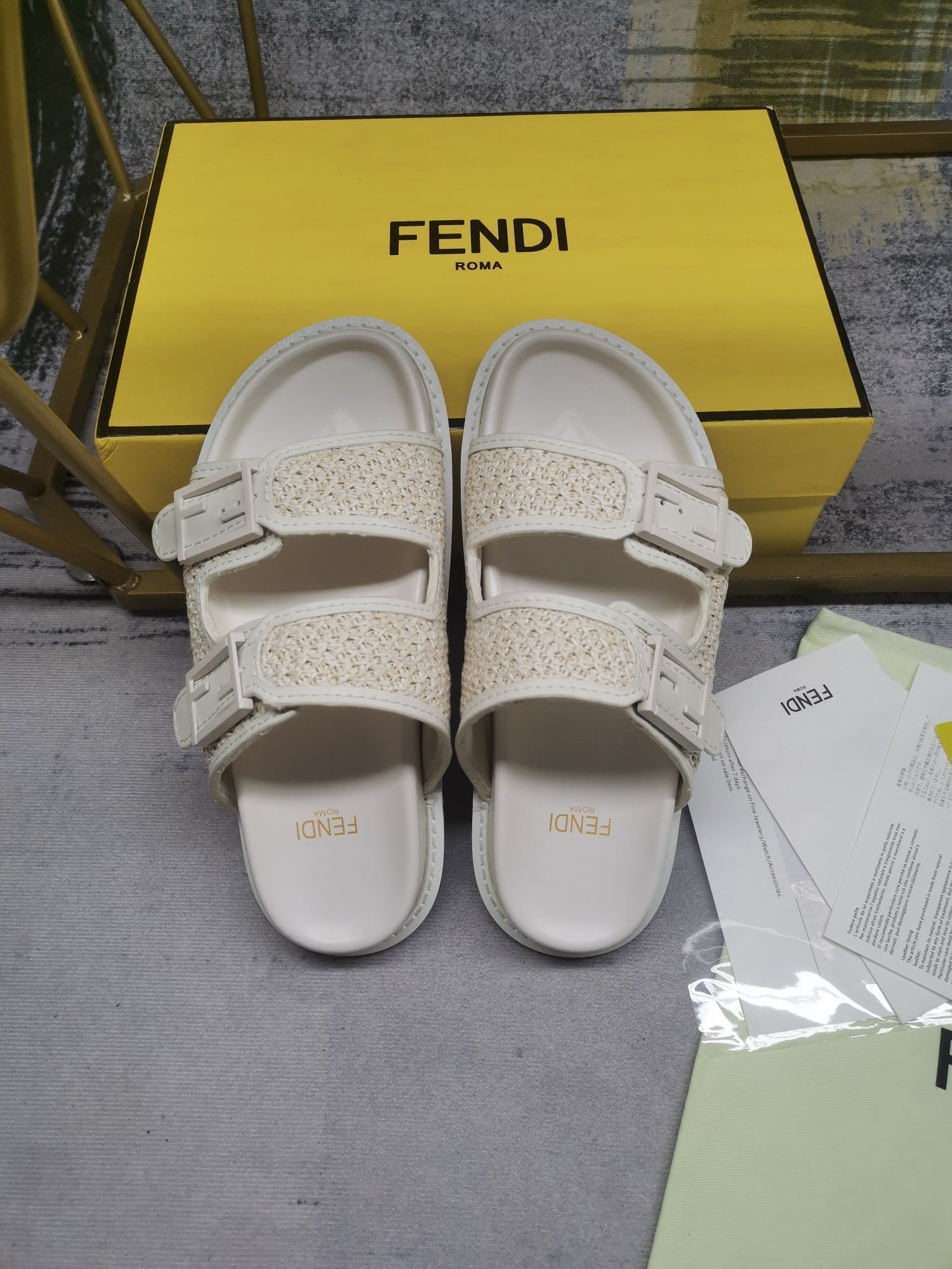 F**di Feel Leather Sandals White